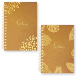 Notebook PPL Kraft Gold, 80 hojas color crema, con espiral metálico dorado y cierre con goma